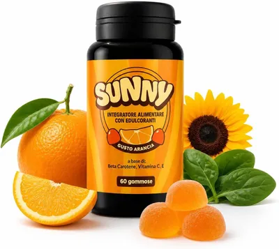 Immagine prodotto di Sunny – Integratore Alimentare con Beta-Carotene, Vitamina C, Vitamina E e Rame – 60 Gommose