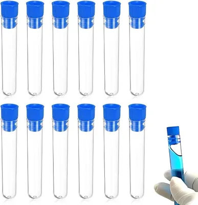 Productafbeelding van Plastic testbuizen set van 10, 150 mm lang, transparant, voor wetenschappelijke experimenten