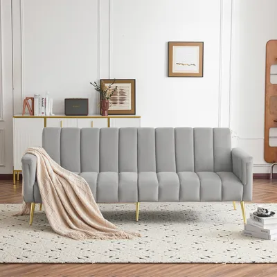 Produktbild von Schlafsofa mit Bettfunktion, 2-Sitzer mit verstellbaren Armlehnen und Rückenlehnen, Polstersofa, Samtbezug