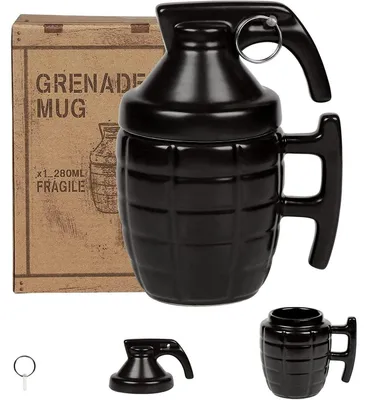 Productafbeelding van 3D keramische mok met deksel, granaatvorm, koffiemok voor warme en koude dranken, cadeau-idee