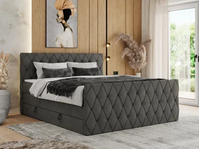 Produktbild von MKS MEBLE Boxspringbett 160 x 200 cm mit Bettkasten, Bett 160 x 200 cm mit Matratze H4, Boxspringbett 160 x 200 cm mit Topper - Miren King Duo - Dunkelgrau Velvet - H4