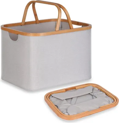 Obrázok produktu pre Skladací kôš na bielizeň 43L Bambusový látkový úložný kôš Light Grey