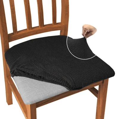 Productafbeelding van Set van 4 stoelhoezen voor eetkamerstoelen, jacquard, zwart, stretch, antistof, geschikt voor stoelen met een zitting van 36-46 cm