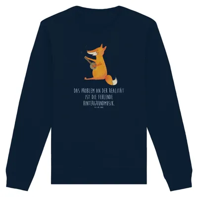 Produktbild von Mr. & Mrs. Panda Baumwoll Pullover Fuchs Gitarre Größe M - French Navy - Geschenk, Sweatshirt, Bio, Pulli, Füchse, Optimistisch, Musiker, Musik, Singen, Sweater