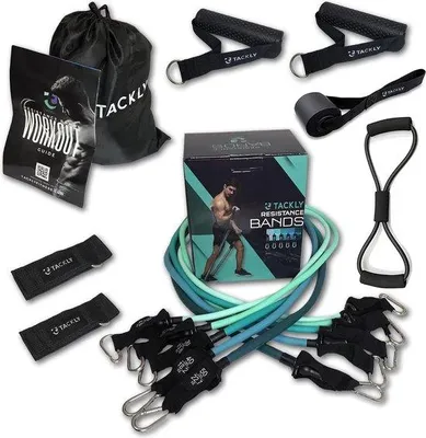 Produktbild von Famanu 7-in-1 Trainingsset für Zuhause mit Sportzubehör - Bauchroller und Fitnessgeräte
