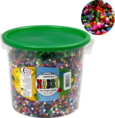 Produktbild von Nabbi-Perlen zum Aufbügeln, Größe 5 x 5 mm, Lochgröße 2,5 mm, mittel, Standardfarben, 20.000 Teile, 1 Eimer
