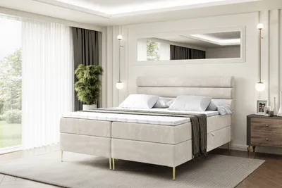 Produktbild von ALTDECOR Boxspringbett mit Gold Füßen, Matratze und Lattenrost, Boxbett, Topper, Polsterbett mit Bettkasten, Bett mit Stauraum H3-Matratze, Doppelbett - CELESTIA-FZ- 140x200 - Beige Monolith 04