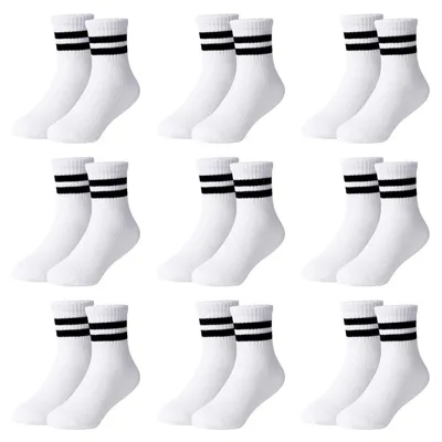 Immagine prodotto di 9 paia di calzini per bambini, unisex, modello da tennis, in cotone, colore bianco, taglia 35-38