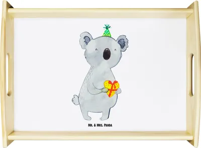 Produktbild von Mr. & Mrs. Panda Tablett Koala Geschenk - Weiß - Holztablett, aus holz, Geburtstag, Servierplatte, Party, Küchentablett