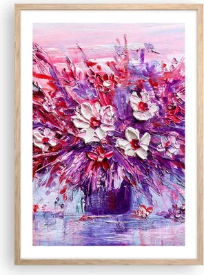Produktbild von Gerahmtes Poster - Rahmen in heller Eiche - Pastos Blumen Rosa - 50x70 cm - Wand Bild - Wanddeko - Wandbilder - Kunstposter - Wandposter - Bilderrahmen - Bilder - Kunstdruck - P2NPA50x70-4530