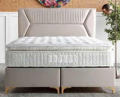 Produktbild von Casa Padrino Luxus Doppelbett Grau / Gold - Verschiedene Größen - Massivholz Bett mit Kopfteil und Matratze - Schlafzimmer Möbel - Hotel Möbel - Luxus Möbel