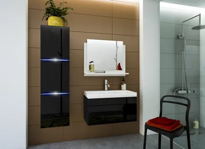Obrázek produktu pro Furnitech Luna I 80 Koupelnová skříňka Zrcadlová sada (LED modrá, černá)