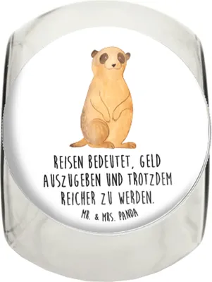 Produktbild von Mr. & Mrs. Panda keksdose glas Erdmännchen L 870ml - Weiß - Geschenk, Vorratsdose, Bonboniere, Afrika, Roadtrip, Frischhaltedose, schraubglas, Spruch, Reisen, Kaffeedose