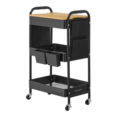 Produktbild von SONGMICS Rollwagen, Küchenwagen, 3 Metallgitterablagen, Servierwagen, 2 abnehmbare Hängebehälter, 2 Organizer, tintenschwarz