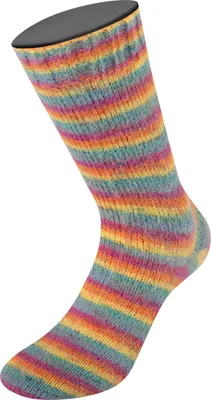 Produktbild von Lana Grossa Meilenweit 100 g COSY SOCKS Multi Stripes 400 m Flauschige Merino-Sockenwolle Farbe 151 - Petrol/Rauchblau/Fuchsia/Orange/Gelb