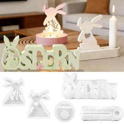 Produktbild von 5er Set Silikonform Ostern Hase im Ei für Beton Gips Kerzenhalter