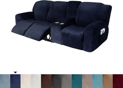 Produktbild von 3 Sitze Liegebezug mit Getränkehalter Rutschfester weicher Sofabezug Dicke weiche Möbelbezüge, Schwarz und Blau