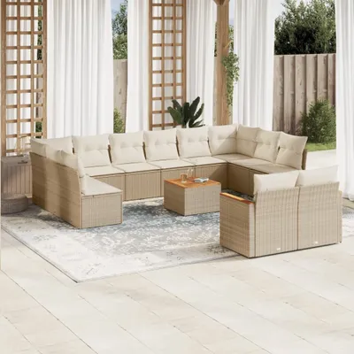 Produktbild von Design 13-tlg. Garten-Sofagarnitur mit Kissen Beige Poly Rattan, Gartenmöbel-Sets 2024 Neu