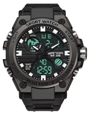 Produktbild von Elektronische Herrenuhr, Quarzwerk, Dual-Display, digital, Sport, mit leuchtendem Licht, Datum für Studenten, Schwarz