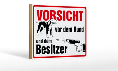 Produktbild von Holzschild Tiere 18x12cm Vorsicht vor Hund und Besitzer