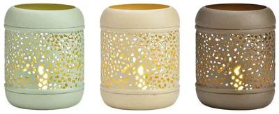 Imagen del producto de Velas decorativas estilo bohemio moderno, de metal, juego de 3 unidades, en beige, marrón y verde, de 7 x 8 cm