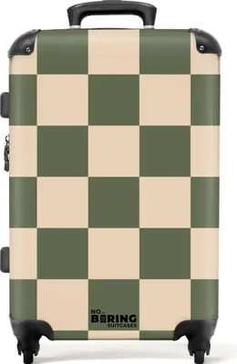 Produktbild von NoBoringSuitcases.com Hartschalen Koffer Mittelgroß 67x43x25 cm, 72L, Druck für Männer: Grün mit beigem Schachbrettmuster, Reisekoffer mit 4 Rollen