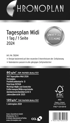 Produktbild von CHRONOPLAN 50244 Ersatzkalendarium Tagesplan - Midi, 1 Tag / 1 Seite
