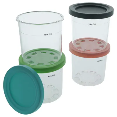Produktbild von vhbw 4x 473 ml Behälter kompatibel mit Ninja CREAMI NC300EU, NC300, NC299EU, NC299AMZ Eismaschine - Becher mit Deckel, BPA-frei, Spülmaschinenfest