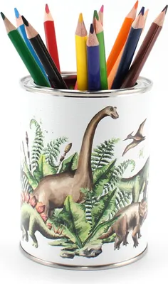 Image de Pot à crayons Dinosaure avec 12 crayons de couleur Dreikant Enfants Pot à crayons Porte-stylo Organisateur de bureau Garçon