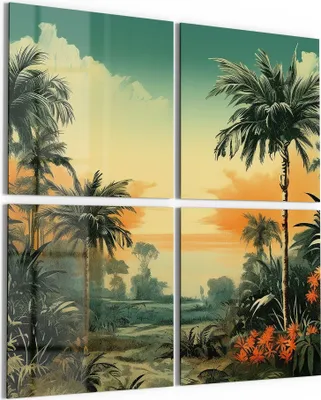Produktbild von DEQORI Glasbild Echtglas 4x50x50 cm 'Tropischer Abendzauber' Wandbilder XXL groß