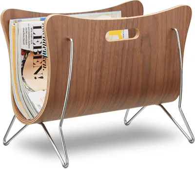 Productafbeelding van Lectuurbak - Handvaten - Robuust - Hout - Metaal - 30 x 37 x 25 cm - Moderne tijdschriftenhouder - Krantenbak