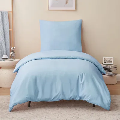 Produktbild von Bettwäsche-Set 140x200 cm 2-teilig Hellblau Mikrofaser mit Reißverschluss