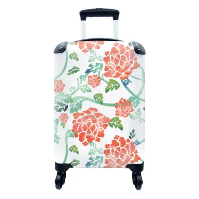 Produktbild von MuchoWow® Koffer Handgepäck Trolley Rollkoffer Kleine Reisekoffer mit 4 Rollen - Blumen - Blätter - Muster - Aquarell - Cabin Size < 55x40x23 cm & 55x40x20 cm - Fotokoffer - Kabinenkoffer - Boardgepäck - Reise-Box - Reisekoffer - Reisegepäck - Koffer mit Bild - Trolley für Kinder