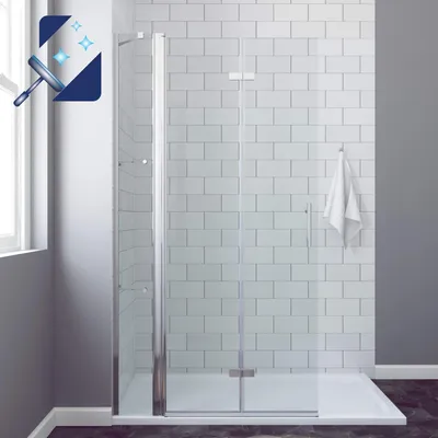 Produktbild von Walkin Dusche Falttür Drehtür Duschwand Duschabtrennung Glas 105x195cm faltbar 6mm Nano ESG Glaswand Scharniertür Duschtür Duschtrennwand drehbar mit Festteil und Duschablage