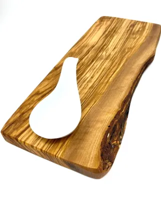Produktbild von Serviertablett Servierplatte aus hochwertigem Olivenholz inklusive Dipschale | Vesperbrett | Schneidebrett | Käsebrett | wunderschöne Maserung 35x13 cm