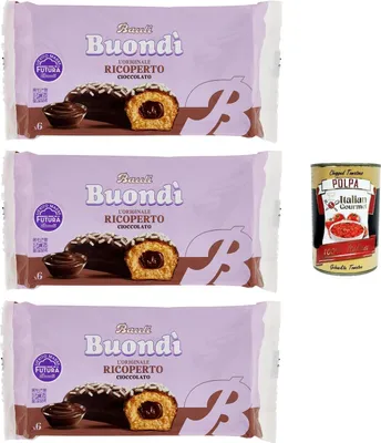 Produktbild von Bauli, Buondì Ricoperto al Cioccolato, Kuchen Süßer Snack n mit Schokoladenfüllung 3x 276g + Italian Gourmet polpa 400g