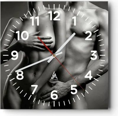 Produktbild von Wanduhr - Quadrat - Glasuhr - Frau Mann Nackt Paar - 30x30cm - Schleichendes Uhrwerk - Lautlos - zum Aufhängen bereit - Dekoration Modern - Wanddekoration aus Glas - C4AC30x30-2721