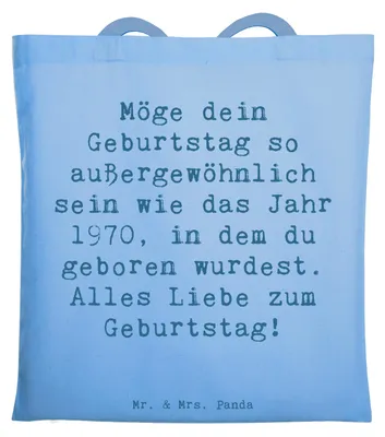 Produktbild von Mr. & Mrs. Panda Schultasche Spruch 1970 Geburtstag - Sky Blue - Geschenk, Tasche, Uni, Feier, herzlicher Wunsch, Geburtstagsgeschenk, Alter, Happy Birthday, Shopping