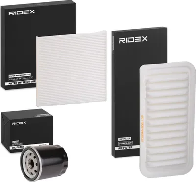 Produktbild von RIDEX Filterset Inspektionspaket Filtersatz für VW Golf IV Schrägheck (1J1) für FORD Fiesta Mk5 Schrägheck (JH1, JD1, JH3, JD3) für TOYOTA für VOLVO