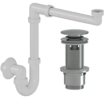 Productafbeelding van CERANO - Wastafel-/meubel sifon, ruimtebesparend - DN32/250-700 mm - wit met click-clack afvoer en overloop - kunststof - 67/82mm - chroom