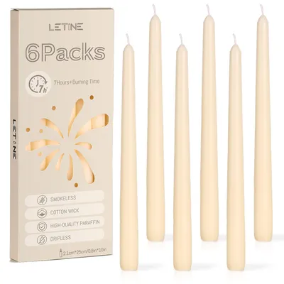 6 Paraffin-Stabkerzen, Elfenbein, 25,4 cm, rauchlos