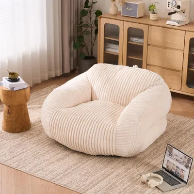Produktbild von AIORBER Sitzsack für Erwachsene flauschiger Loungesessel aus Cord, vakuumverpackt und montagefrei für Wohnzimmer und Schlafzimmer, Beige