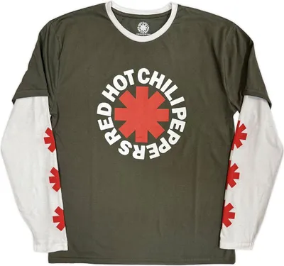 Image de Red Hot Chili Peppers - T-shirt "Classic" pour homme/femme unie, en couches, manches longues RO14798 (M) (Vert/Blanc)
