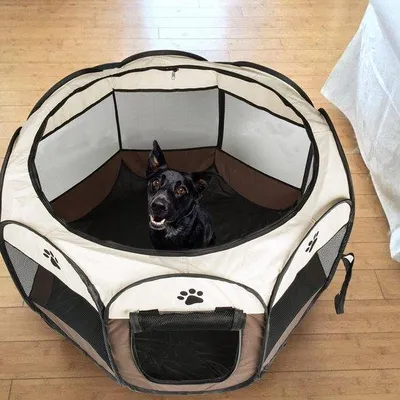 Immagine prodotto di Trasportino per cani piccolo e pieghevole, 74 cm x 74 cm x 43 cm, marrone, per cani, gatti, conigli e porcellini d'India