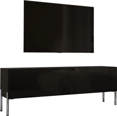 Produktbild von TV-SCHRANK : Mattschwarz mit Beinen in Chrom, 140 x 52 x 32 cm