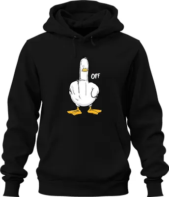 Zdjęcie produktu dla Cheeky Duck Middle Finger F*ck OFF Śmieszna sarkastyczna bluza z kapturem uni , czarny, L