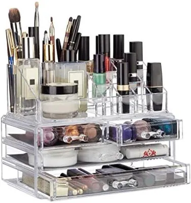 Image de Organiseur de maquillage en acrylique avec 4 étagères et 20 compartiments - Transparent