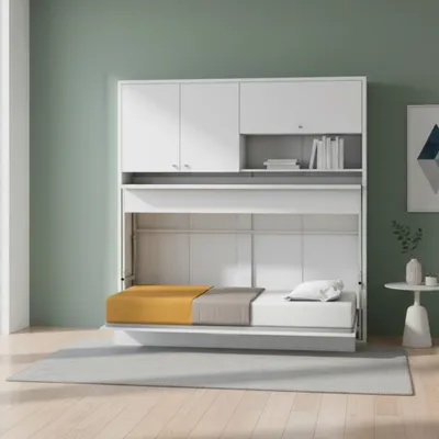 Immagine prodotto di Letto a scomparsa salvaspazio singolo con scrivania estraibile Nitro bianco 207x35x208H