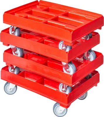 Produktbild von 4 Stück Hygienetransportroller 600 x 400 mm mit 4 Lenkrollen rot