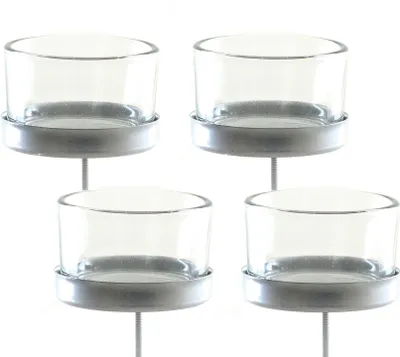 Produktbild von Teelichtstecker Glas / Metall im 4er Set - Kerzenhalter in silber
